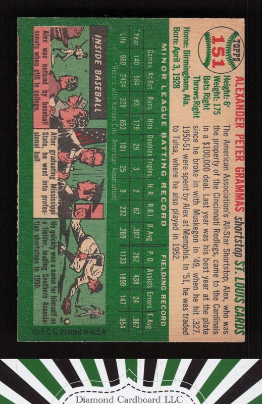 1954 Topps #151 Alex Grammas VGEX d, back