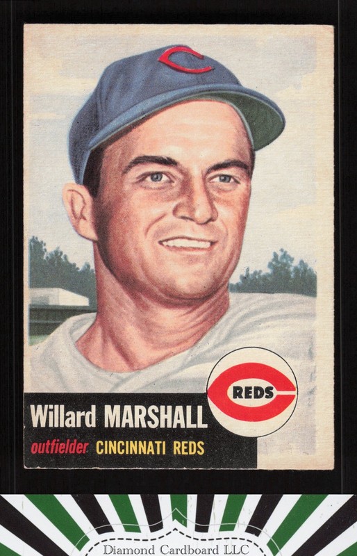 1953 Topps #95 Willard Marshall : Bio uses white text VGEX d, front
