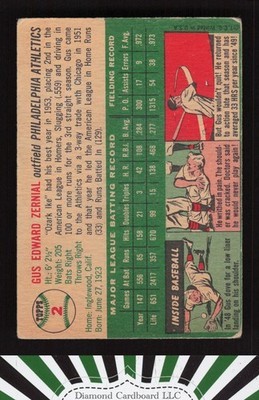 1954 Topps #2 Gus Zernial GD+ j, back