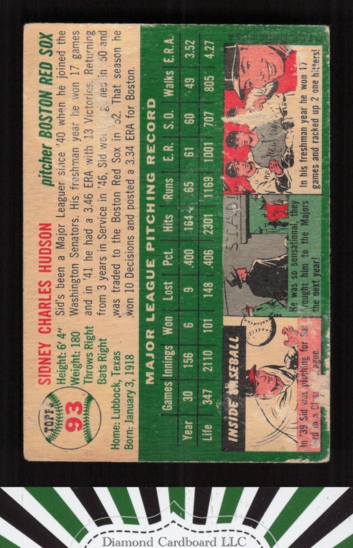 1954 Topps #93 Sid Hudson VG j, back