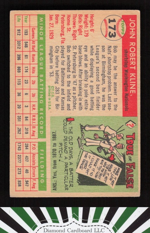 1955 Topps #173 Bob Kline VG+ m, back