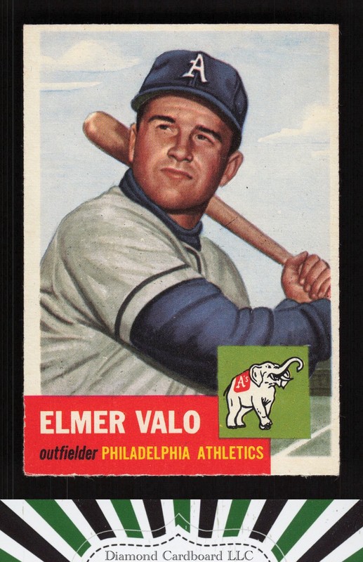 1953 Topps #122 Elmer Valo : Bio uses white text EX+ h, front