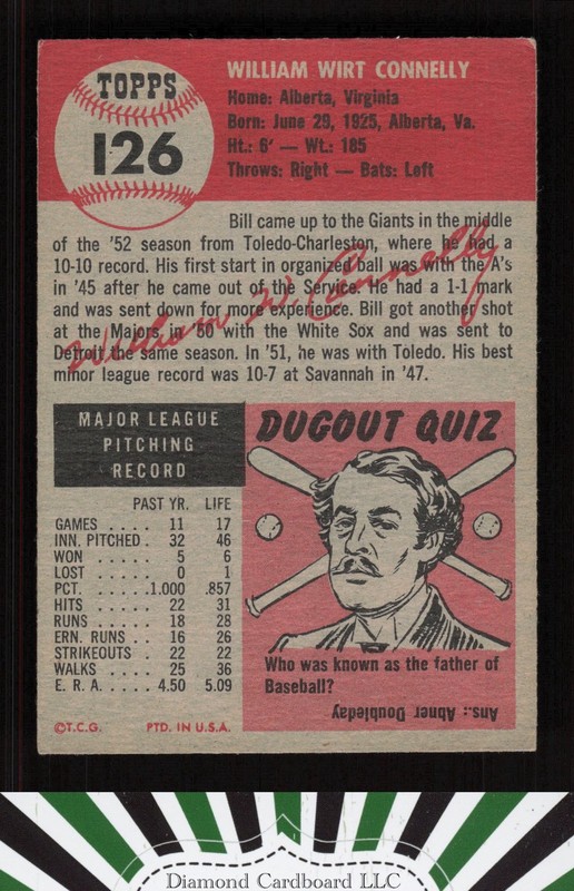 1953 Topps #126 Bill Connelly : Bio uses black text VGEX [CENTERED] b, back
