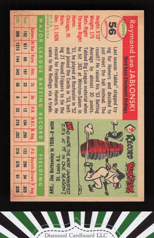 1955 Topps #56 Ray Jablonski EX g, back