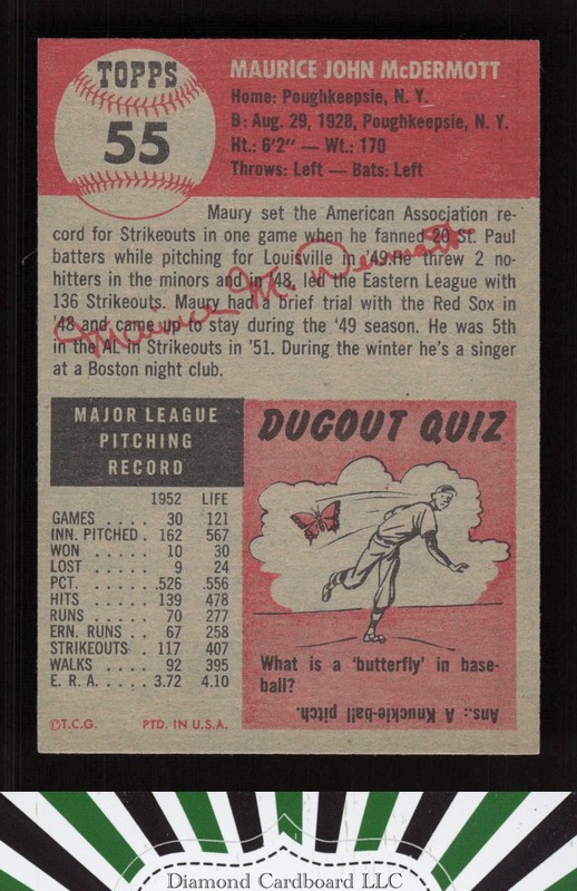 1953 Topps #55 Maurice McDermott EXMT g, back
