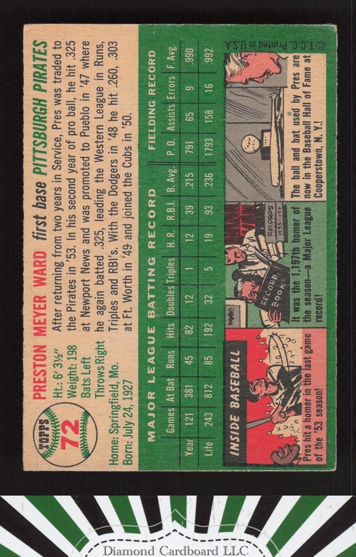 1954 Topps #72 Preston Ward VGEX j, back