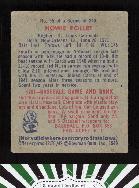 1949 Bowman #95 Howie Pollet VGEX [CENTERED] a, back