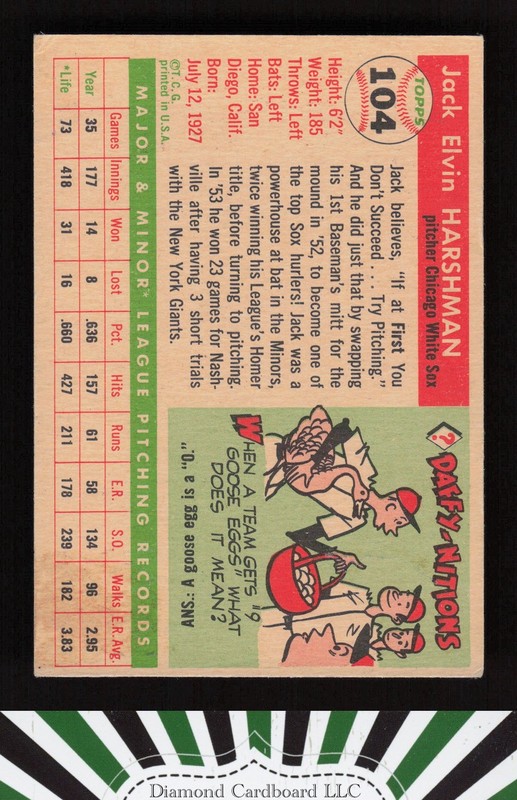 1955 Topps #104 Jack Harshman VGEX e, back