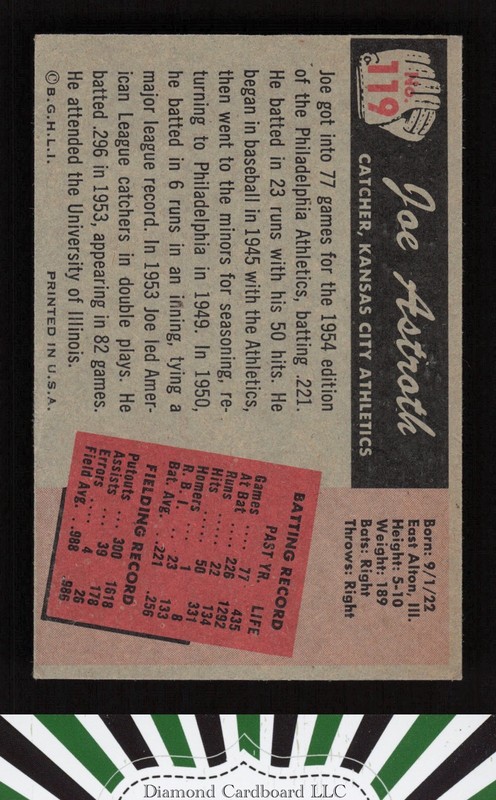 1955 Bowman #119 Joe Astroth VGEX, back