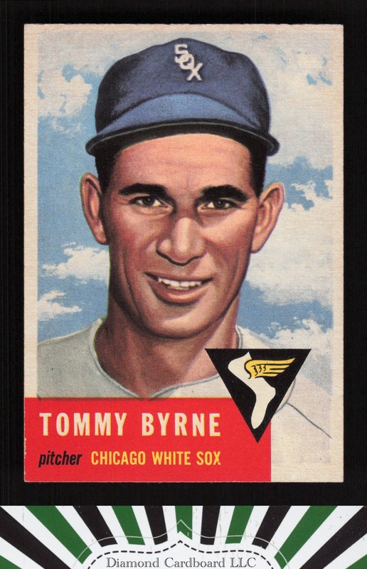 1953 Topps #123 Tommy Byrne : Bio uses white text EXMT h, front
