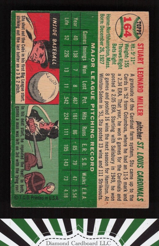 1954 Topps #164 Stu Miller VGEX l, back