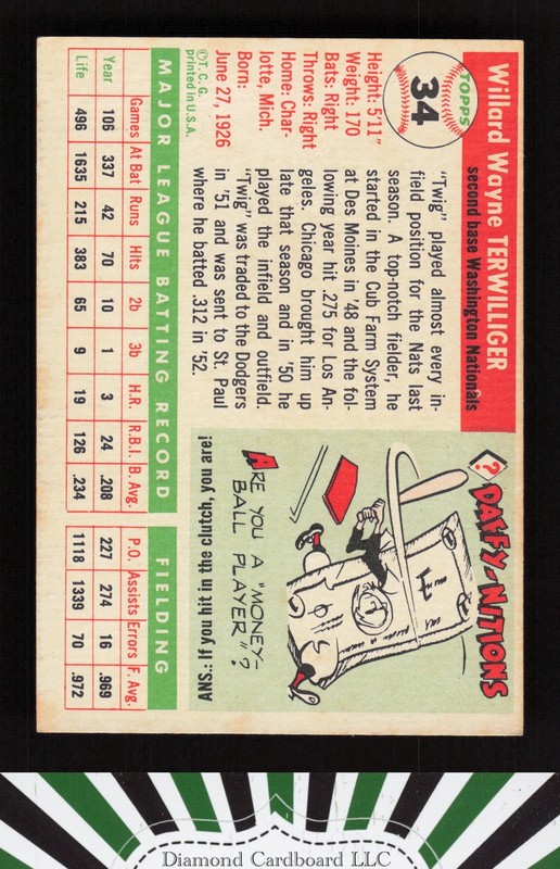 1955 Topps #34 Wayne Terwilliger EX (MC) q, back