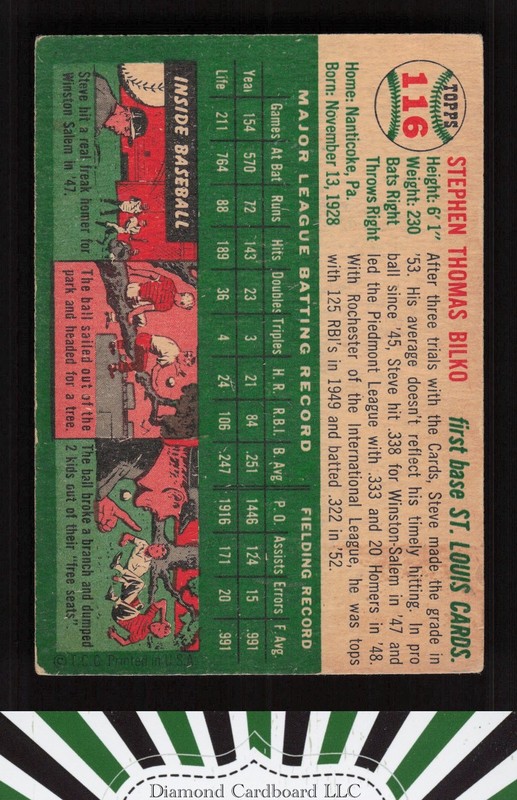 1954 Topps #116 Steve Bilko GD h, back