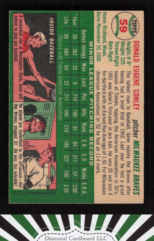 1954 Topps #59 Gene Conley VGEX+ i, back