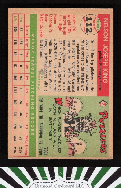 1955 Topps #112 Nelson King VG c, back