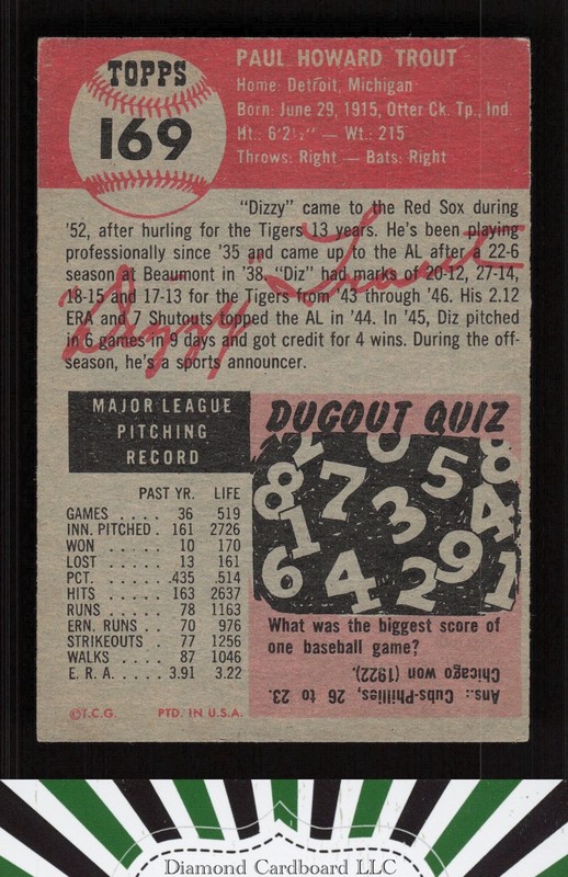 1953 Topps #169 Dizzy Trout VGEX b, back