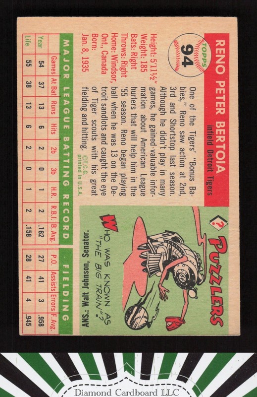1955 Topps #94 Reno Bertoia EX (MC) a, back