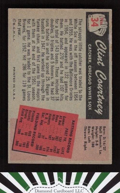 1955 Bowman #34 Clint Courtney EX, back