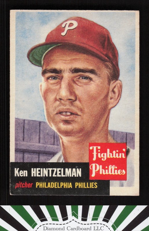 1953 Topps #136 Ken Heintzelman : Bio uses black text VGEX g, front