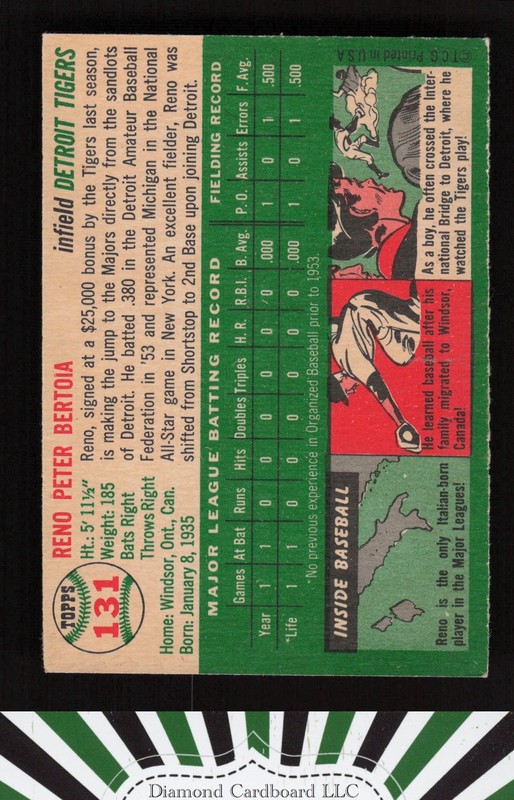 1954 Topps #131 Reno Bertoia EXMT b, back