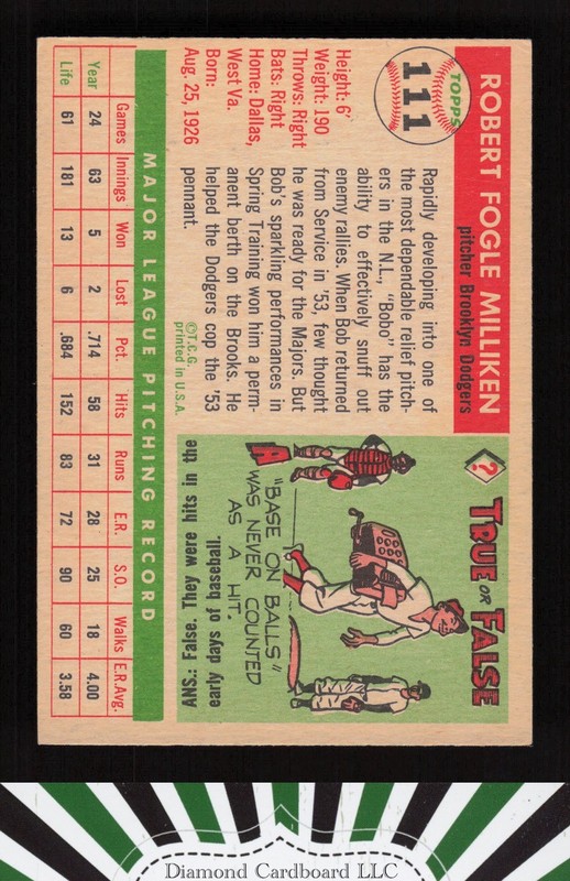 1955 Topps #111 Bob Milliken VG n, back