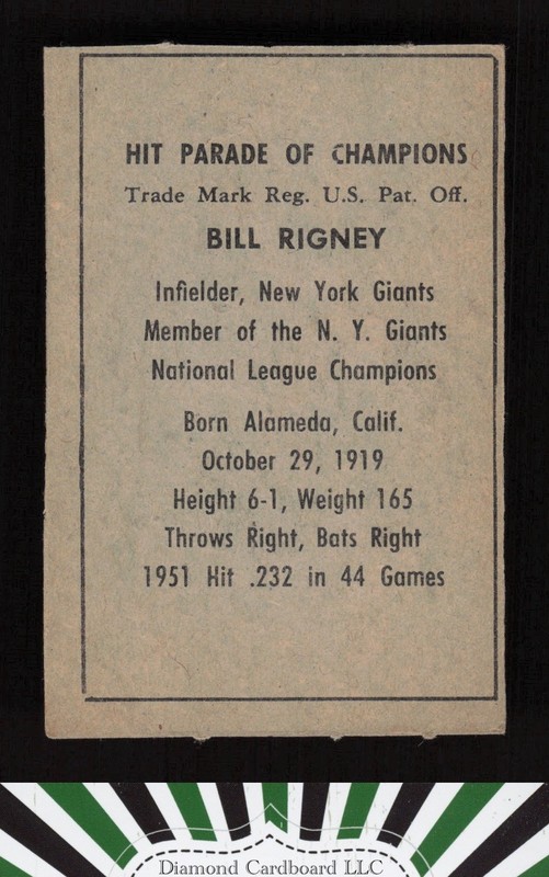 1952 Berk Ross # Bill Rigney EXMT, back
