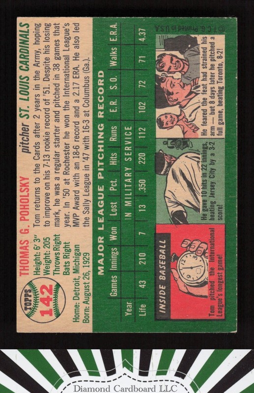 1954 Topps #142 Tom Poholsky VGEX m, back