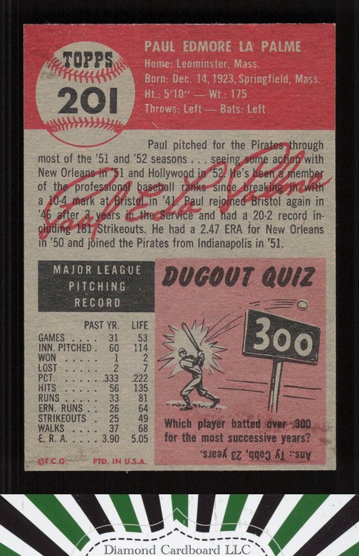 1953 Topps #201 Paul LaPalme EX+ g, back