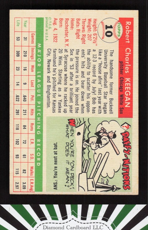1955 Topps #10 Bob Keegan VGEX+ h, back