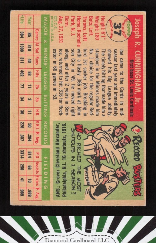1955 Topps #37 Joe Cunningham VG e, back