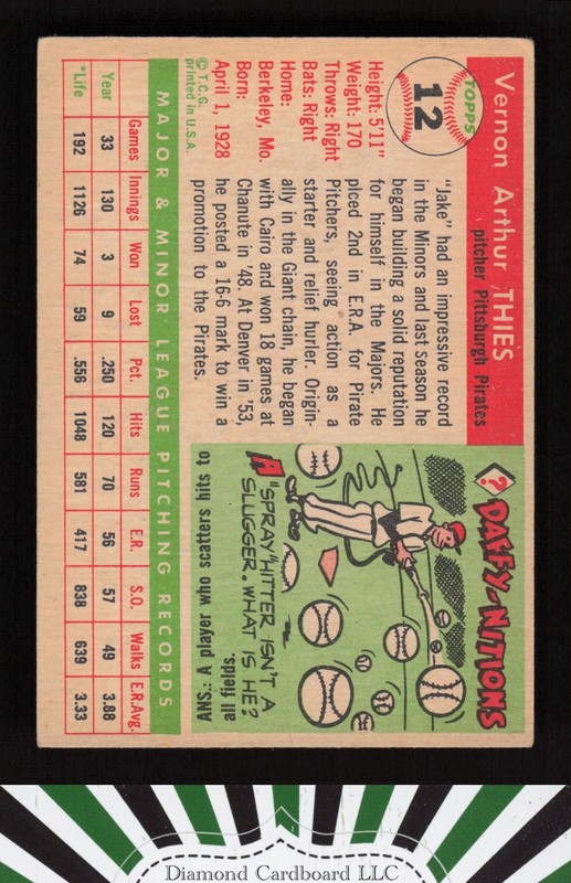 1955 Topps #12 Jake Thies VGEX d, back