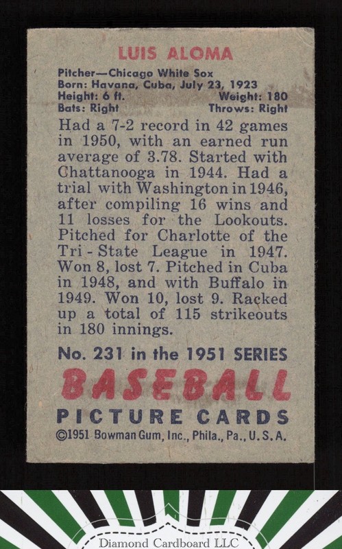 1951 Bowman #231 Luis Aloma VGEX, back