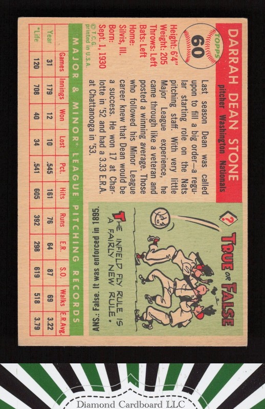 1955 Topps #60 Dean Stone VGEX+ f, back