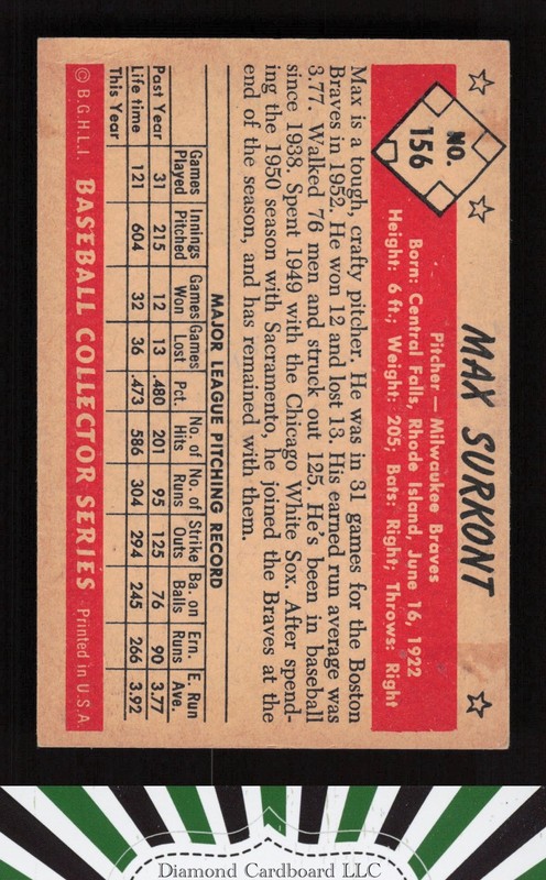 1953 Bowman Color #156 Max Surkont VGEX b, back