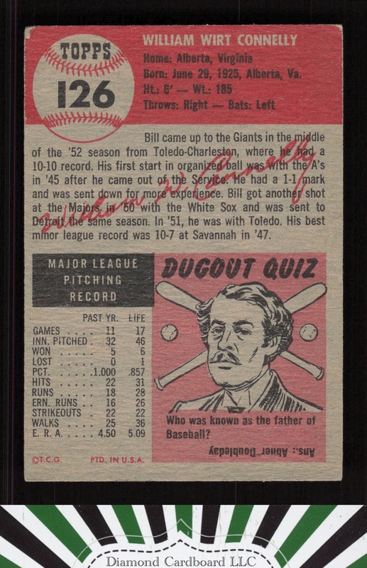 1953 Topps #126 Bill Connelly : Bio uses black text VG d, back
