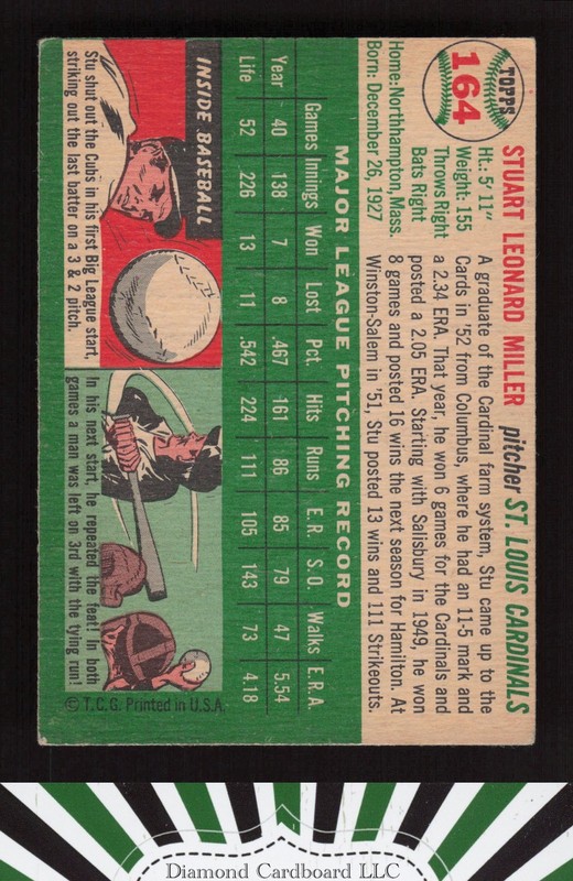 1954 Topps #164 Stu Miller VGEX f, back