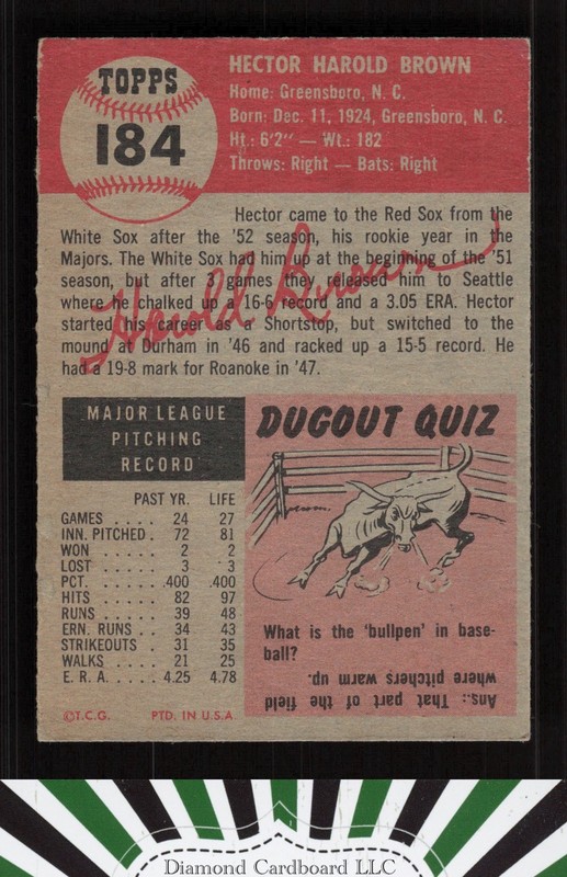 1953 Topps #184 Hal Brown EX [CENTERED] h, back