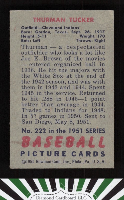 1951 Bowman #222 Thurman Tucker VG, back