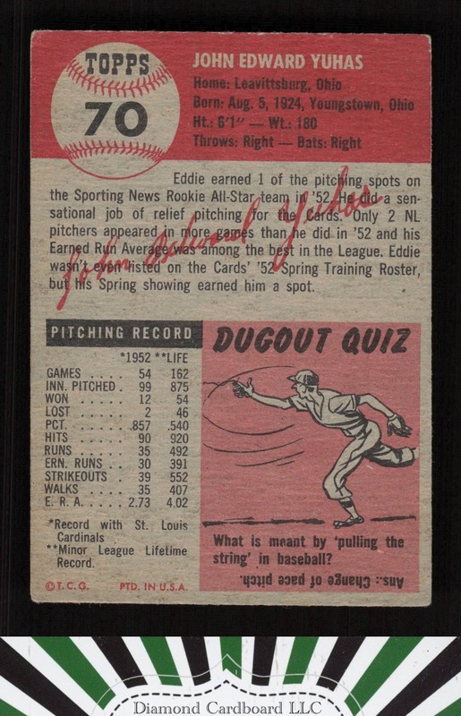 1953 Topps #70 Ed Yuhas VGEX b, back
