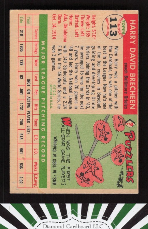 1955 Topps #113 Harry Brecheen VGEX i, back