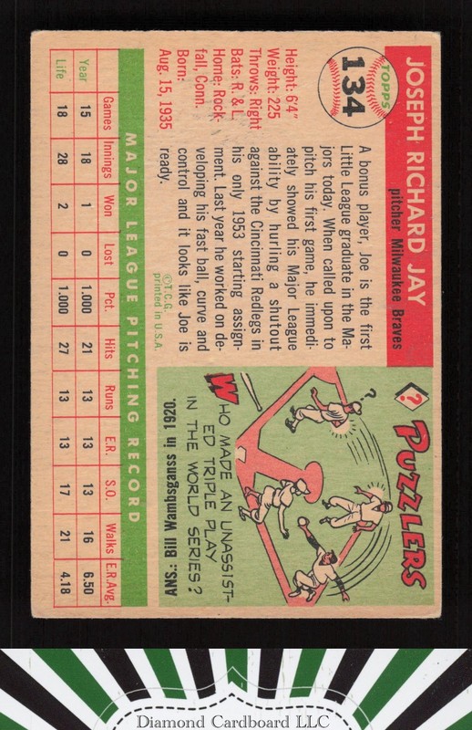1955 Topps #134 Joe Jay VGEX e, back