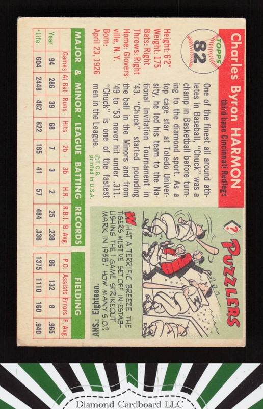 1955 Topps #82 Chuck Harmon VGEX (MC) e, back