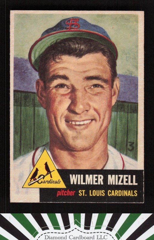 1953 Topps #128 Wilmer Mizell : Bio uses white text EXMT g, front