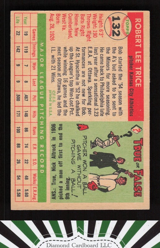 1955 Topps #132 Bob Trice VGEX+ c, back
