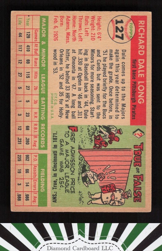 1955 Topps #127 Dale Long VG a, back