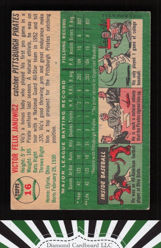 1954 Topps #16 Vic Janowicz VGEX n, back