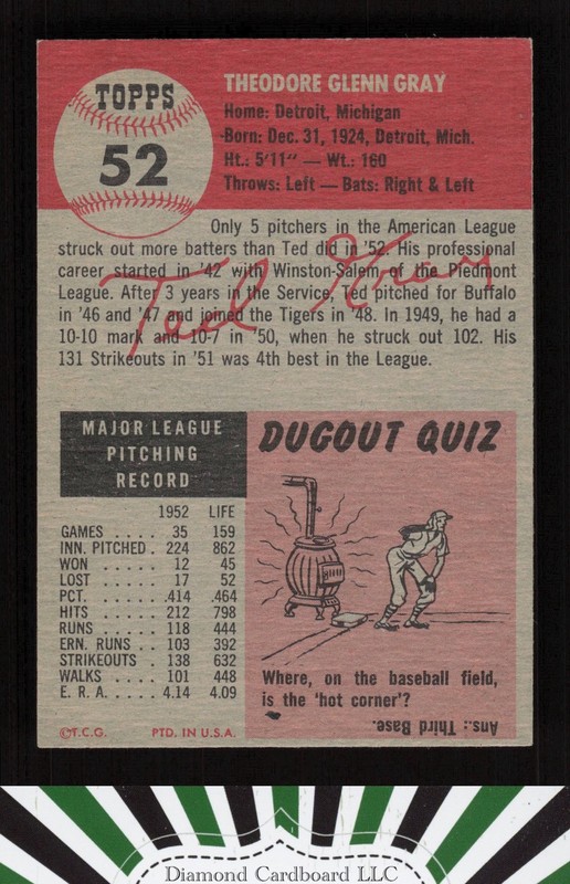 1953 Topps #52 Ted Gray EX+ i, back