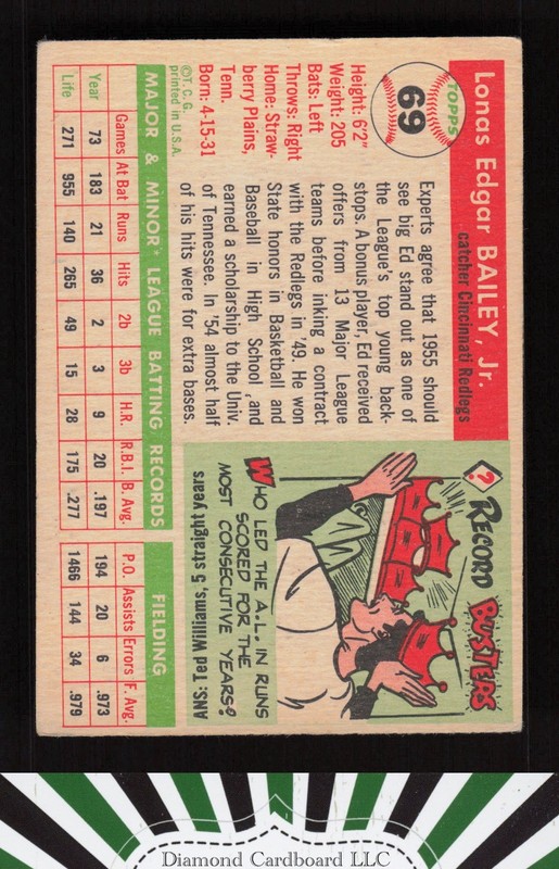 1955 Topps #69 Ed Bailey VG+ d, back