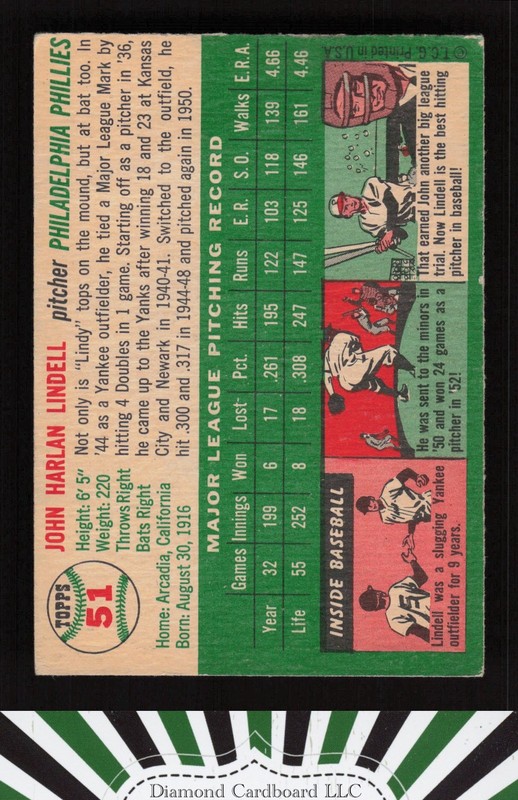 1954 Topps #51 Johnny Lindell GD k, back