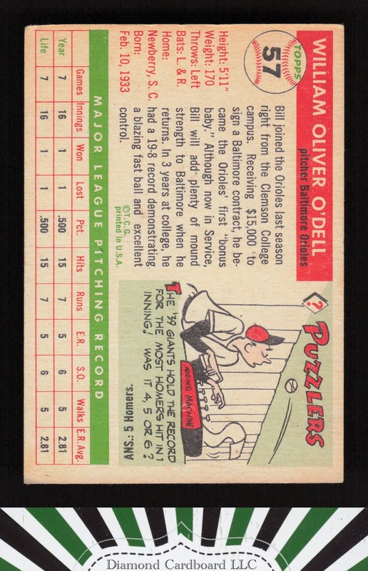 1955 Topps #57 Billy O'Dell VG g, back